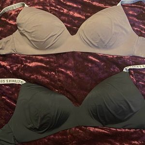 2pk Victoria Secret 34DD NO WIRE Push-up Bra Black and Taupe